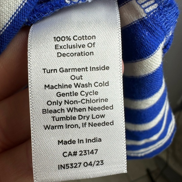 Talbots Embroidered Frenchie Dogs Royal Blue and White Striped Cotton Top sz  L - Picture 4 of 8